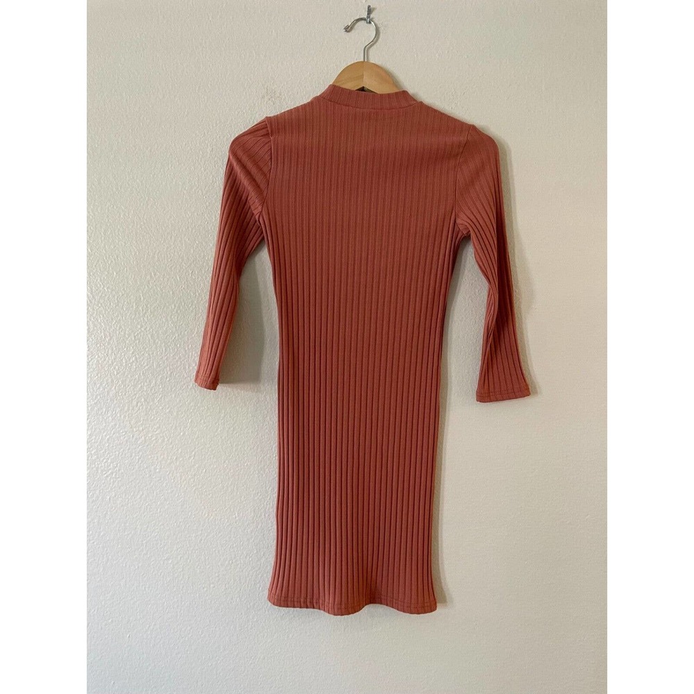 Forever 21 Ribbed Mock Neck 3/4 Sleeve Bodycon Dress Size M Rust Orange New - Picture 3 of 8